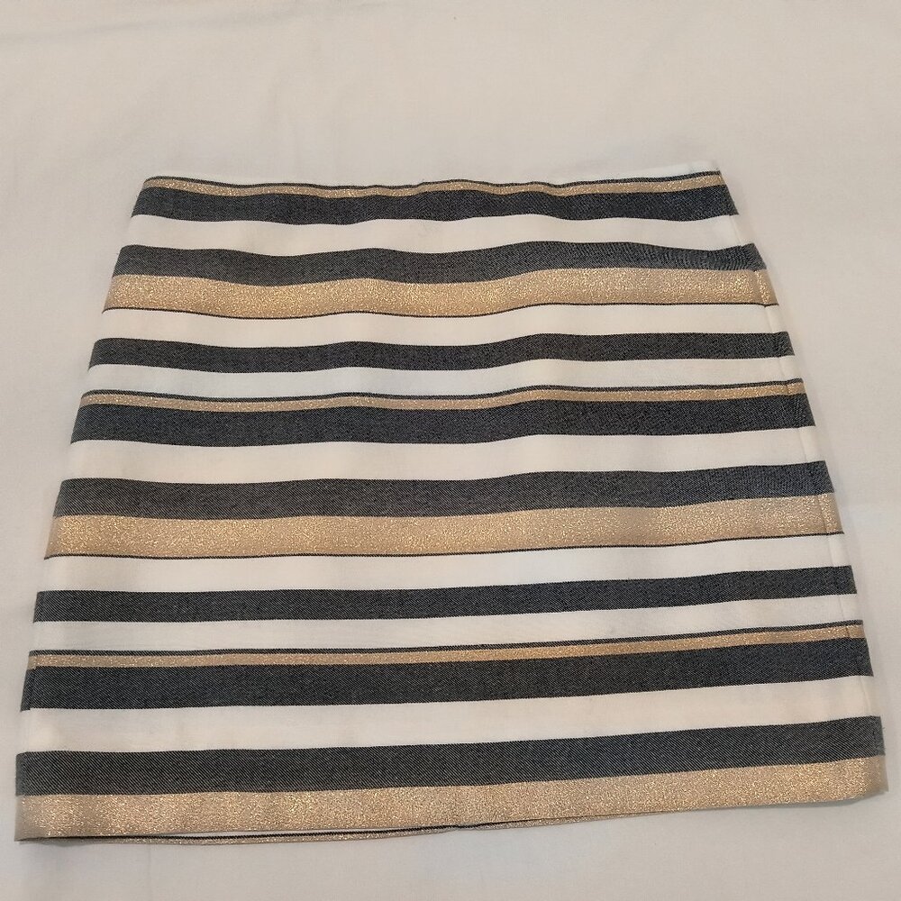 J.Crew  metallic gold, navy, and white striped mini skirt size 2